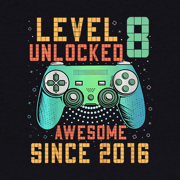 Kids Level Unlocked 8th Birthday Year Old Gamer Bday by Aleem James